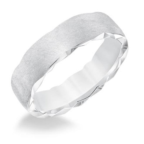 14K White Gold - Low Dome Flat Edge Carved Wedding Band - 21884