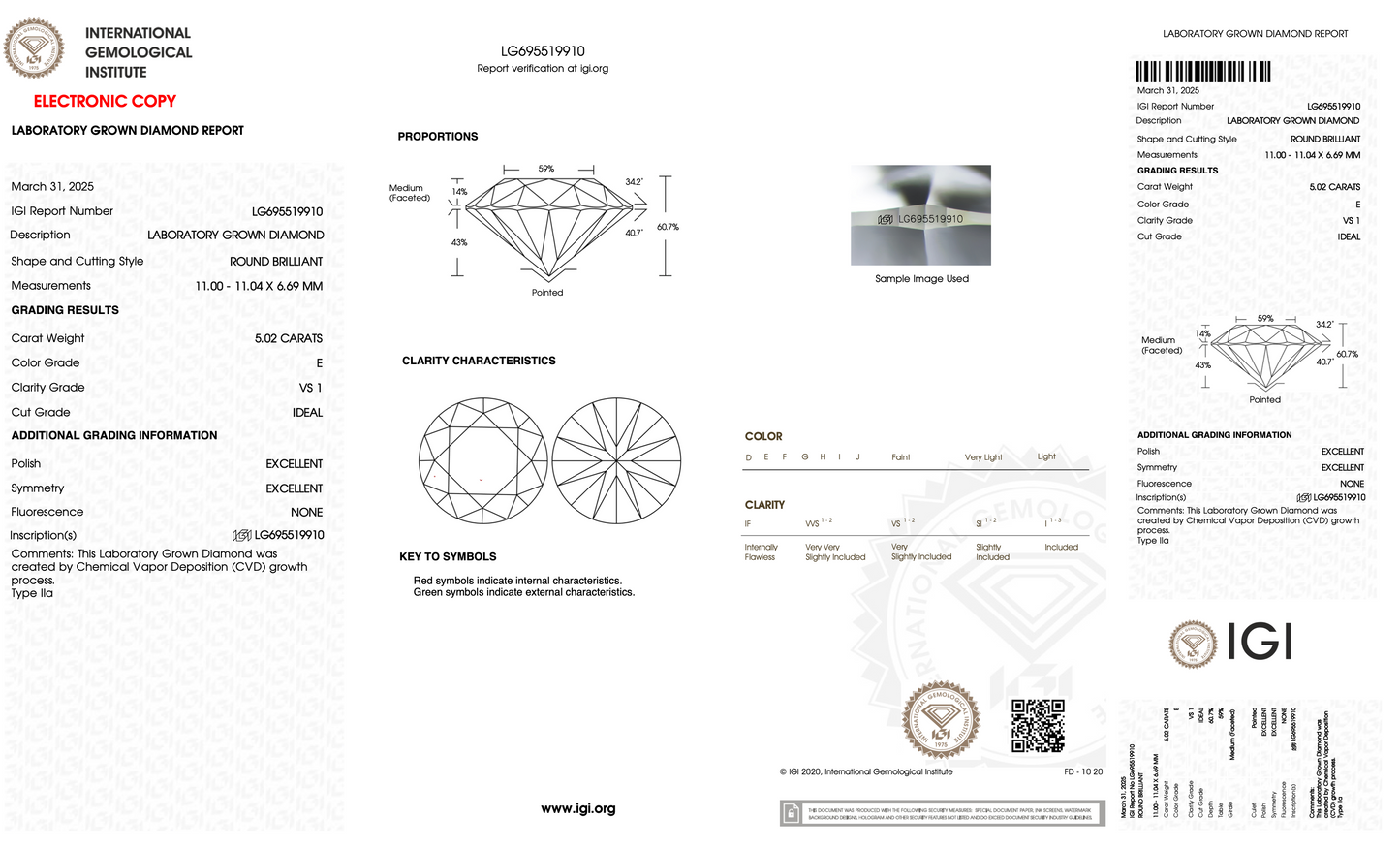 Lab Grown Diamond - Round - 5.02 Carat Weight