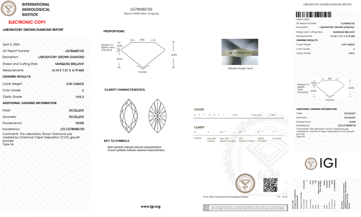 Lab Grown Diamond - Marquise - 3.09 Carat Weight