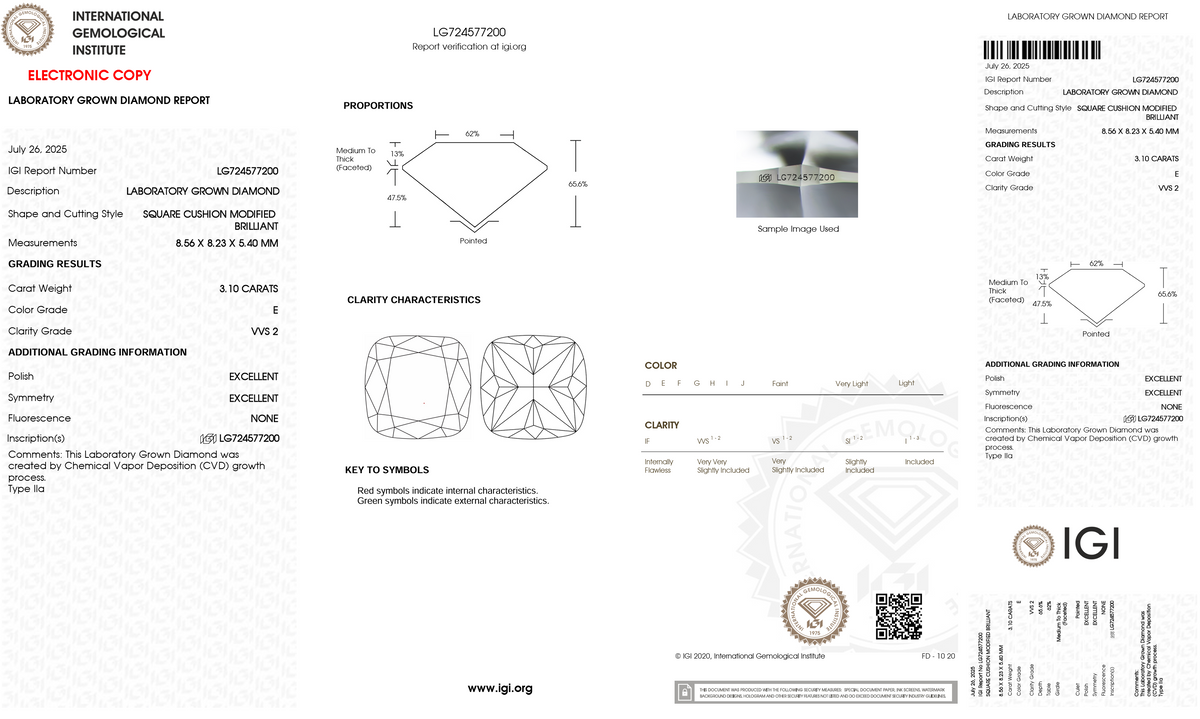 Lab Grown Diamond - Cushion Modified - 3.10 Carat Weight