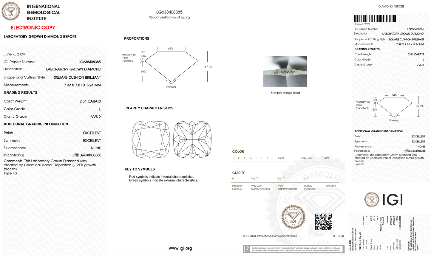 Lab Grown Diamond - Cushion Modified - 2.54 Carat Weight