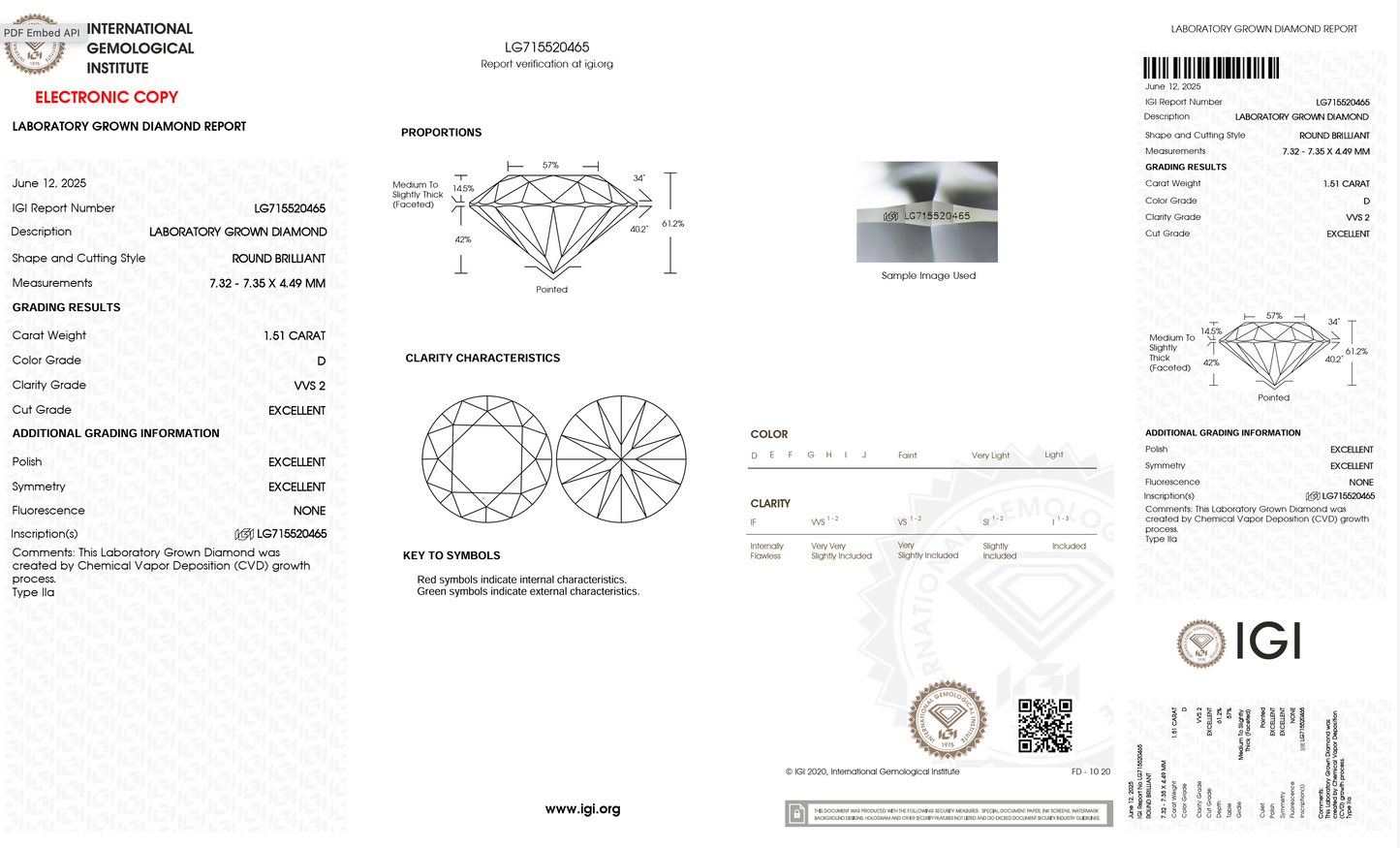Lab Grown Diamond - Round - 1.51 Carat Weight