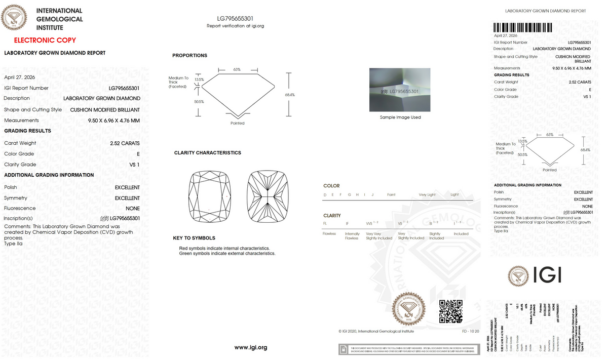 Lab Grown Diamond - Cushion Modified - 2.52 Carat Weight