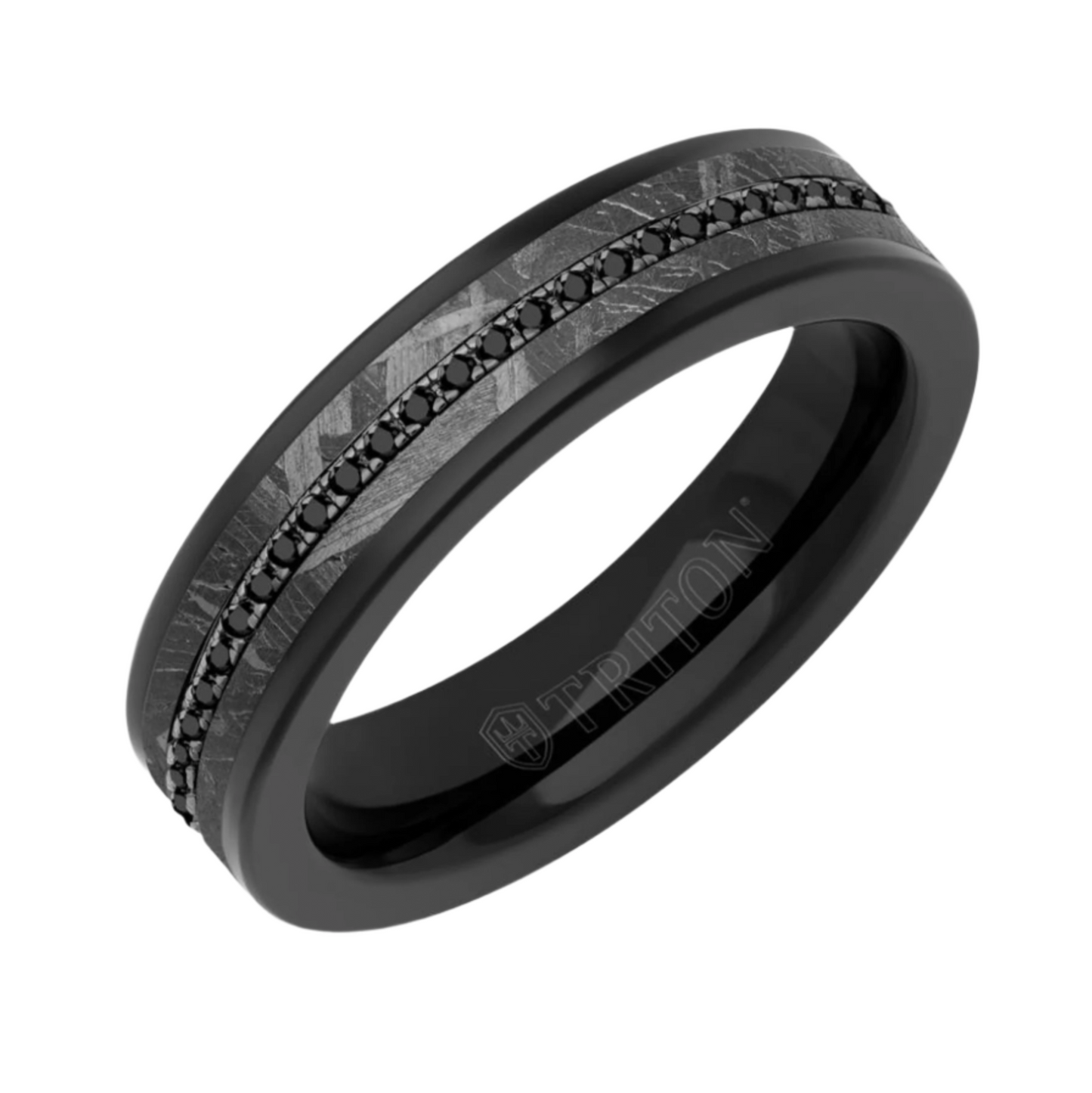 Meteorite & Tungsten - Black Sapphire Band - J36741