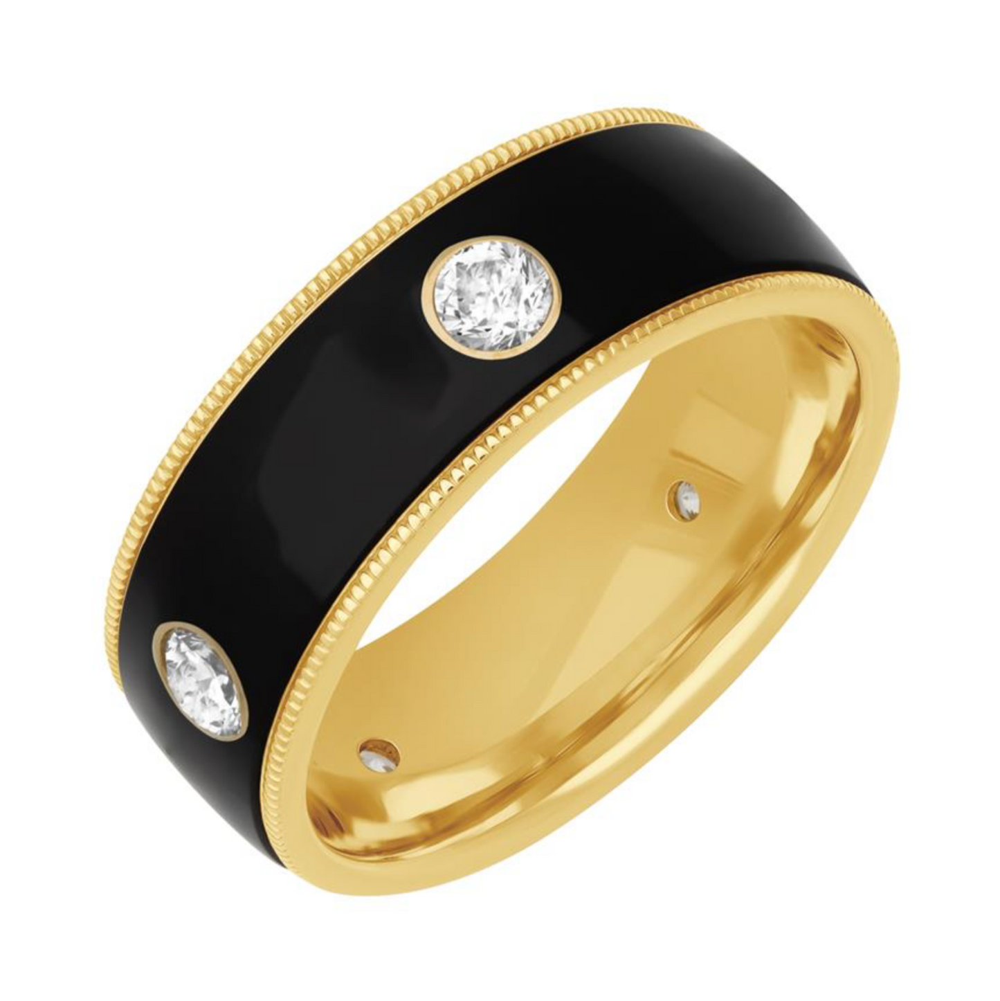 14K Yellow & White Gold - 8mm Elevated Ceramic & Gold Base Men Band - J36727