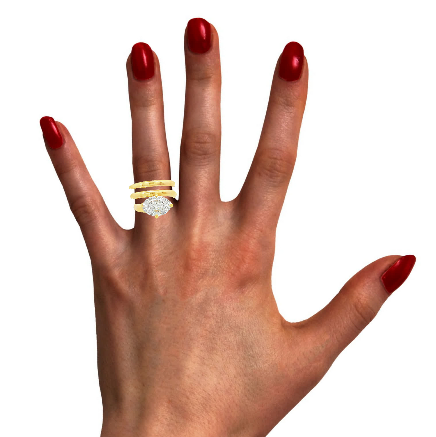 14K Yellow gold spiral ring set with large oval diamond. Item J38577 - ABC Jewelry Co.