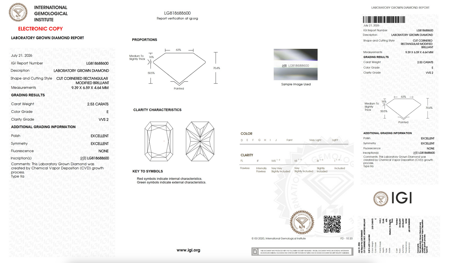 Lab Grown Diamond - Radiant - 2.53 Carat Weight