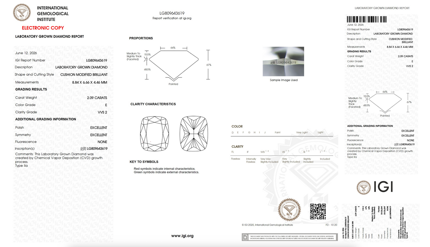 Lab Grown Diamond - Cushion Modified - 2.09 Carat Weight