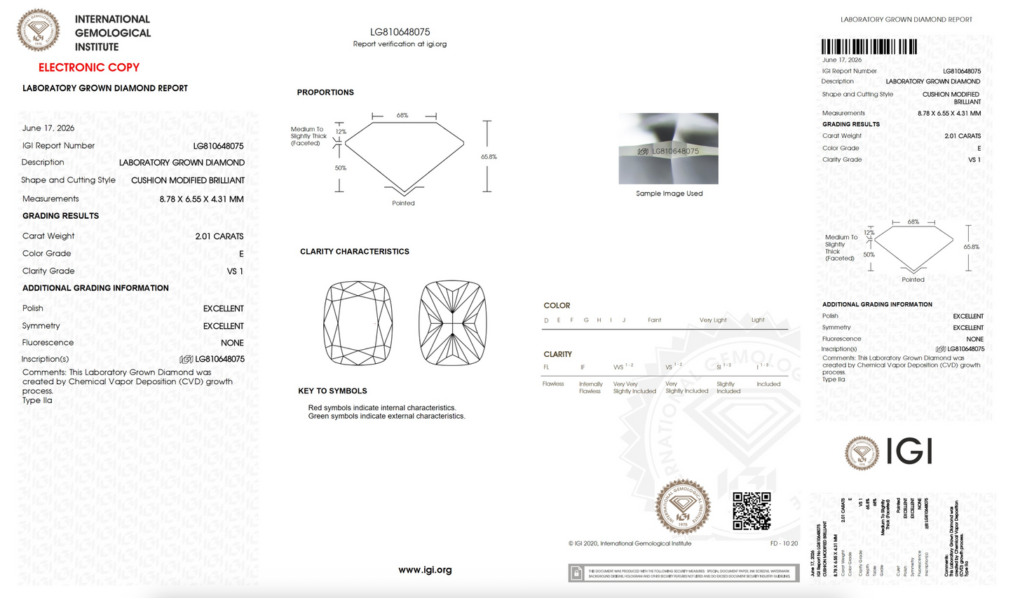 Lab Grown Diamond - Cushion Modified - 2.01 Carat Weight