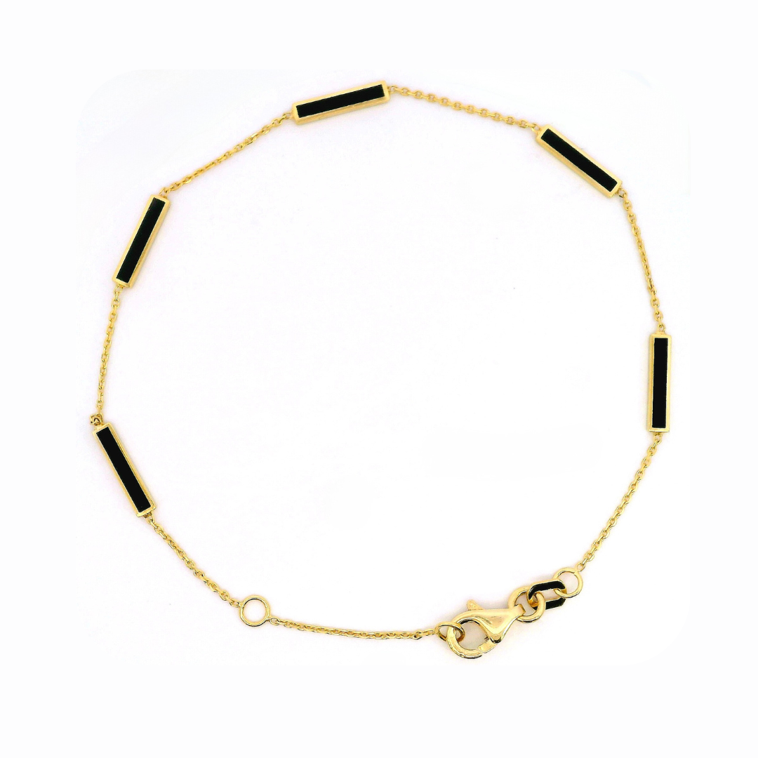 14K Yellow Gold - Black Enamel Bracelet - J38418