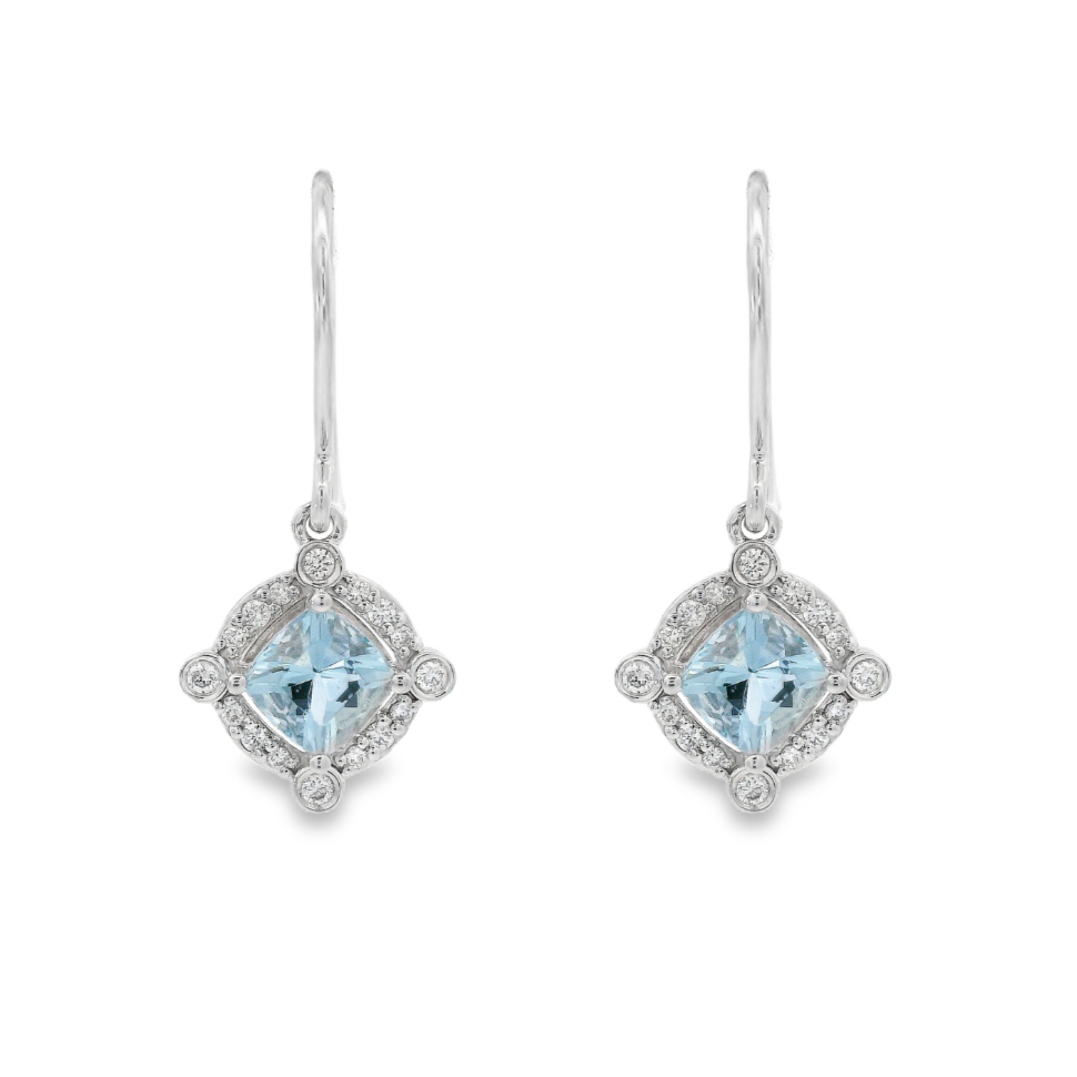 14K White Gold - Aquamarine & Diamond Earrings - J37329