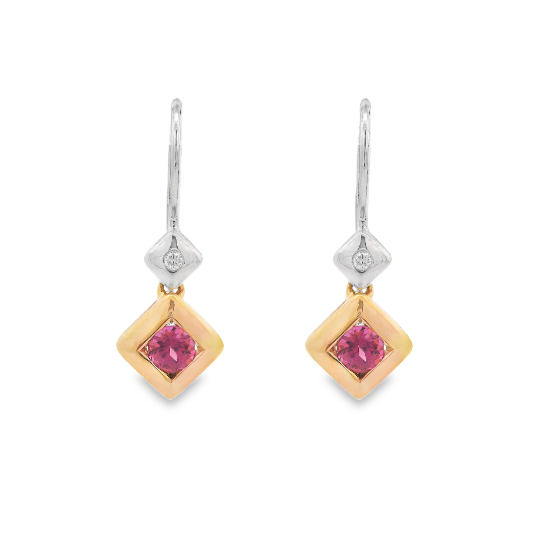 14K Yellow & White Gold - Pink Tourmaline & Diamond Earrings - J30365