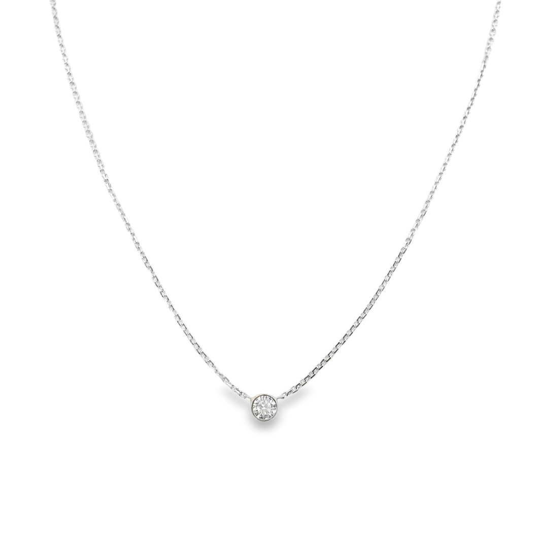 14K White gold necklace with bezel set round diamond - ABC Jewelry