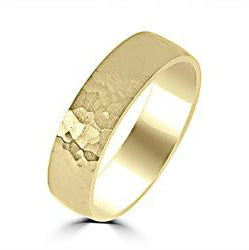 14K Yellow Gold - Low Dome Flat Edge Carved Wedding Band - J32777