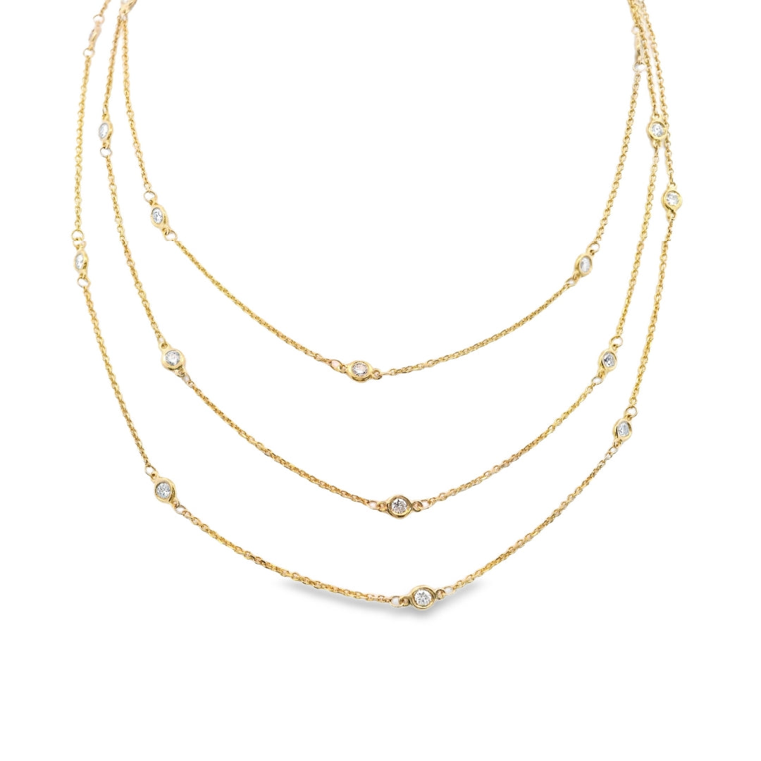 14K Yellow gold diamonds by the yard necklace with bezel set diamonds, item J36919 - ABC Jewelry Co
