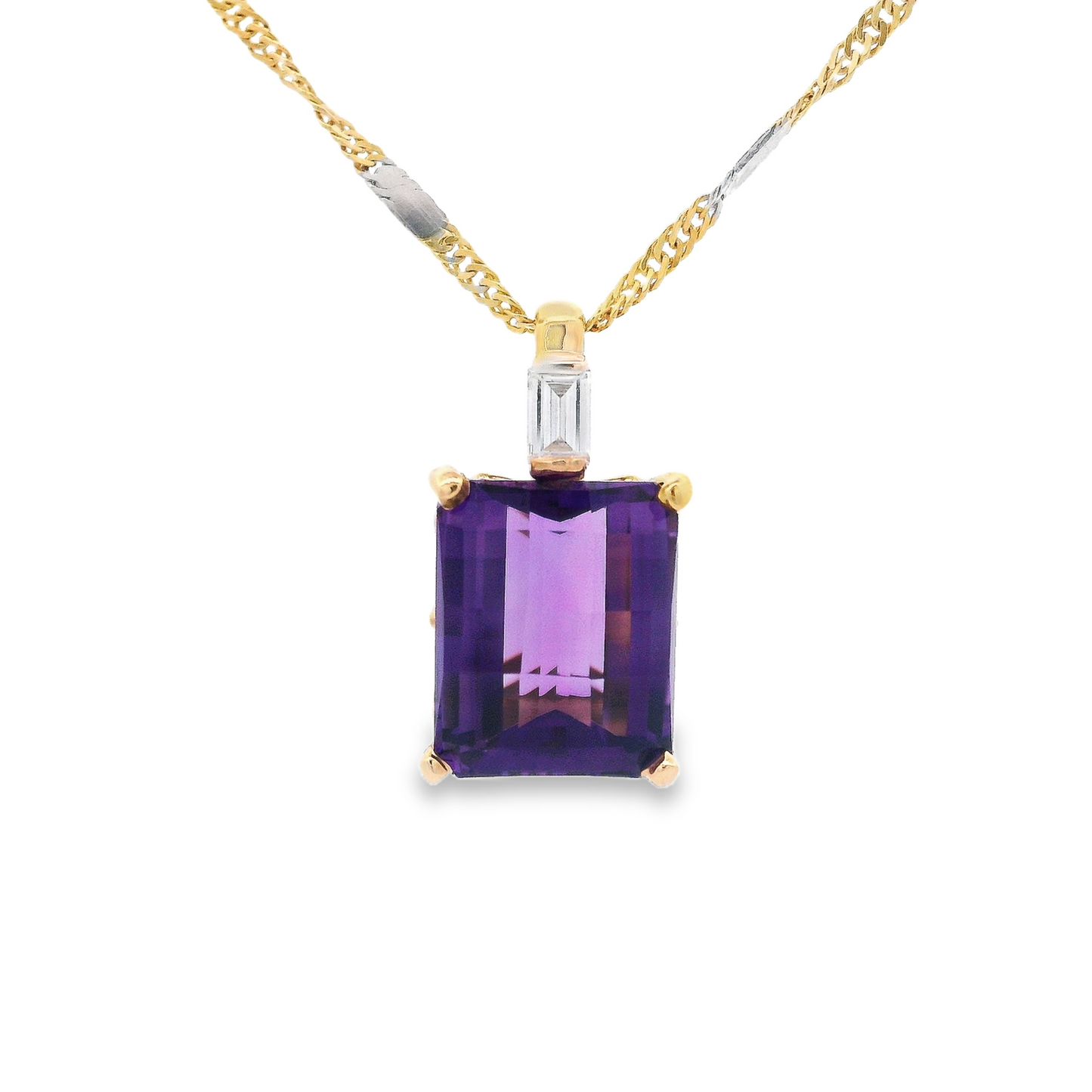 14K Yellow Gold - Amethyst & Diamond Pendant - J37047