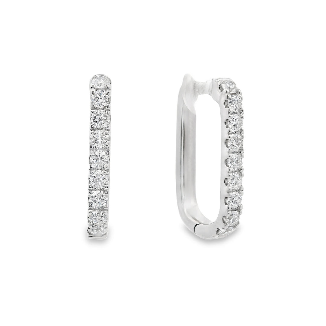 14K White gold rectangular shape hoop earrings set with round brilliant diamonds - item J37088, ABC Jewelry Co.