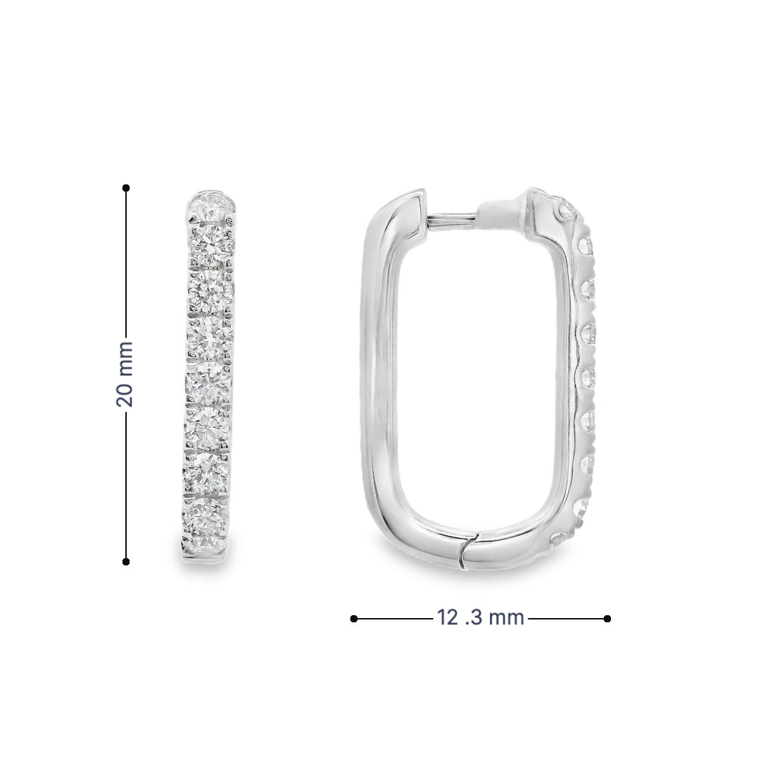 14K White gold rectangular shape hoop earrings set with round brilliant diamonds - item J37088, ABC Jewelry Co.