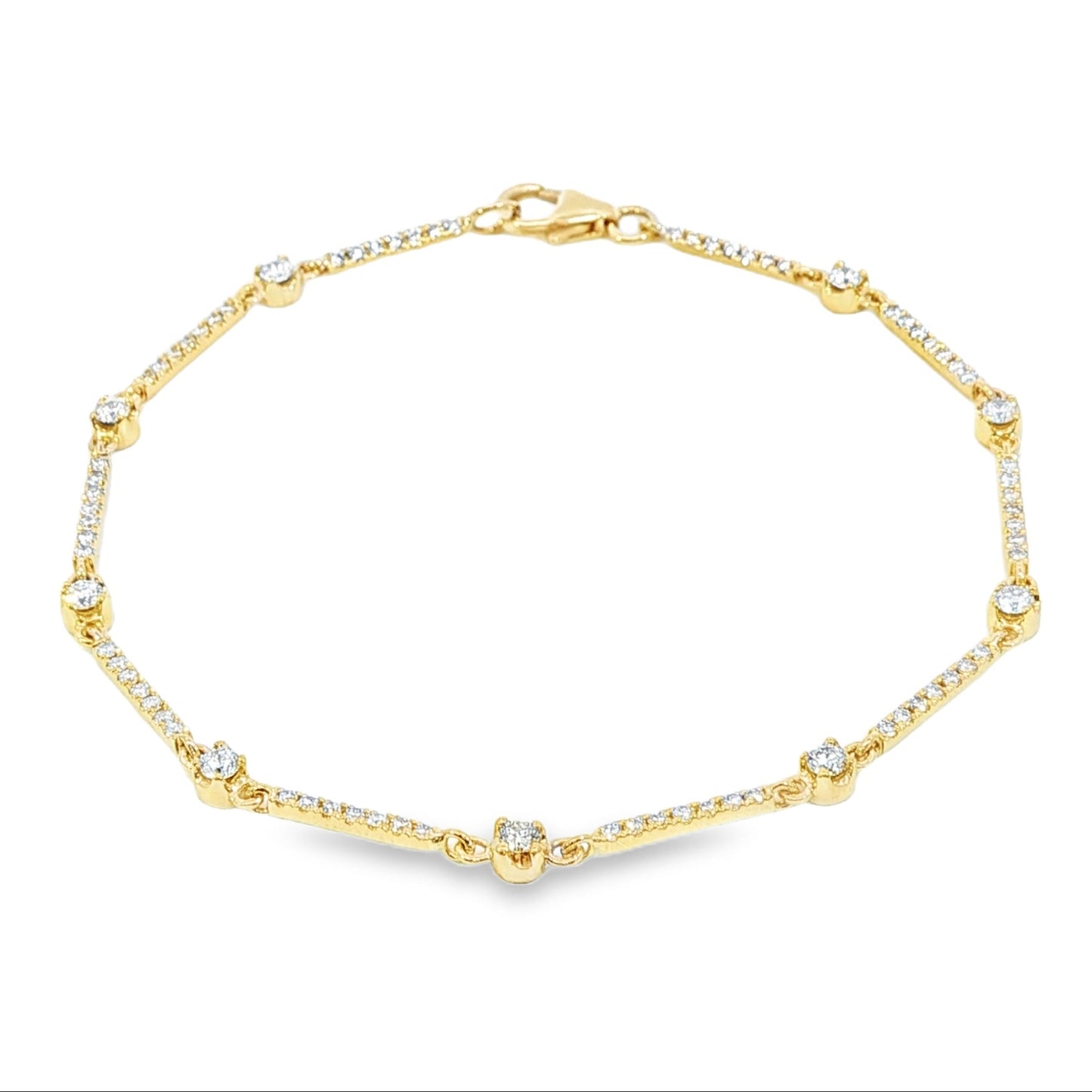 18K Yellow gold bracelet set with round brilliant diamonds. Item J37095 - ABC Jewelry Co.