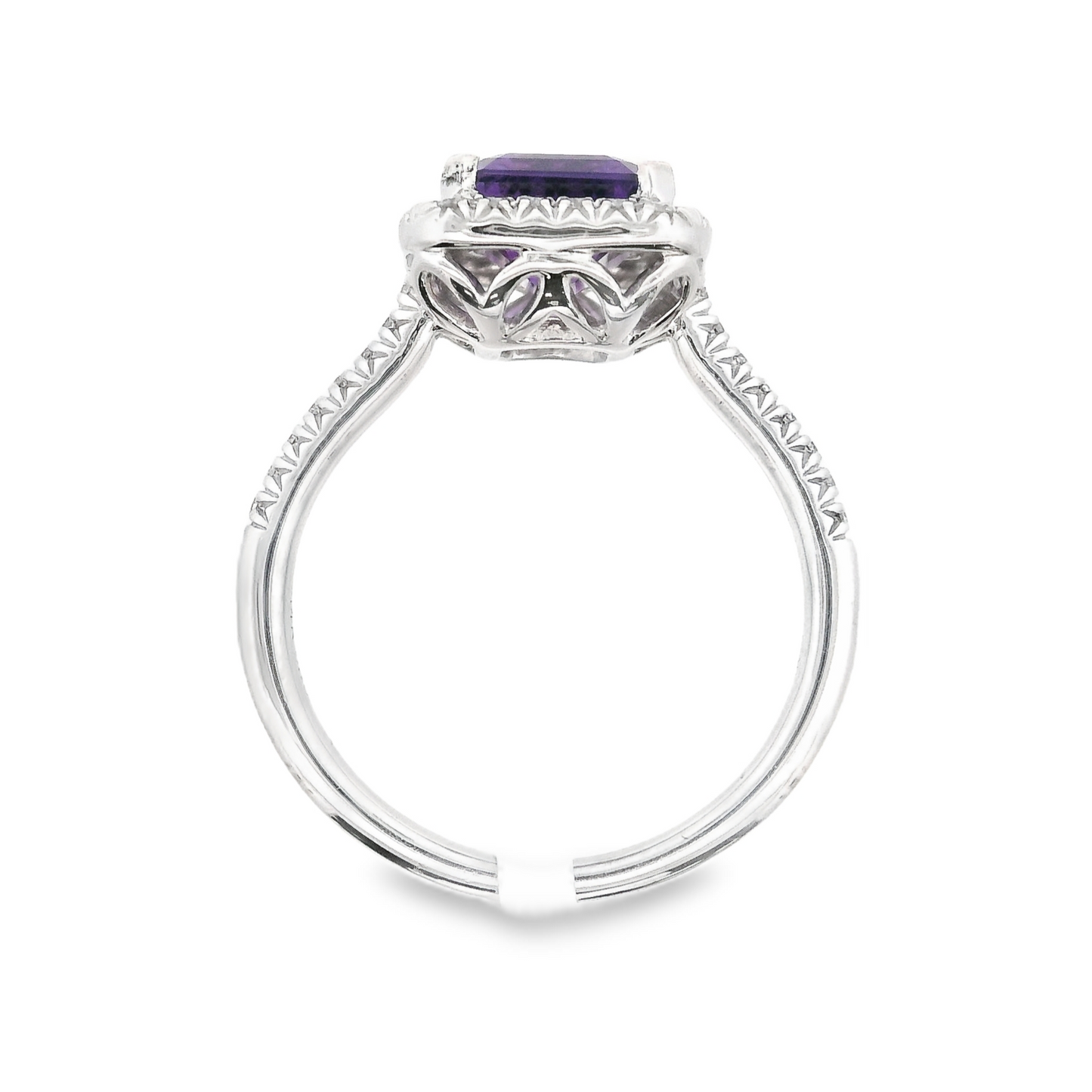 14K White Gold - Amethyst & Diamond Ring - J37125