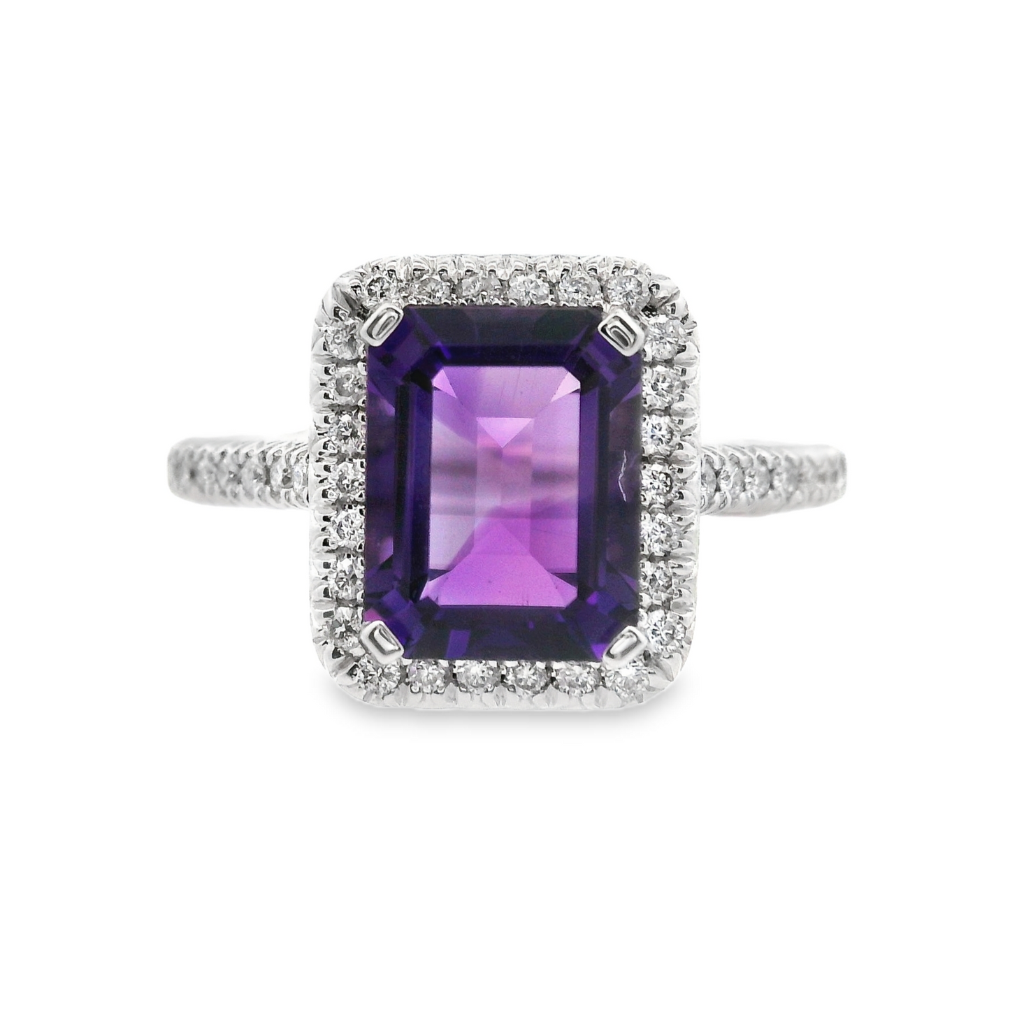 14K White Gold - Amethyst & Diamond Ring - J37125