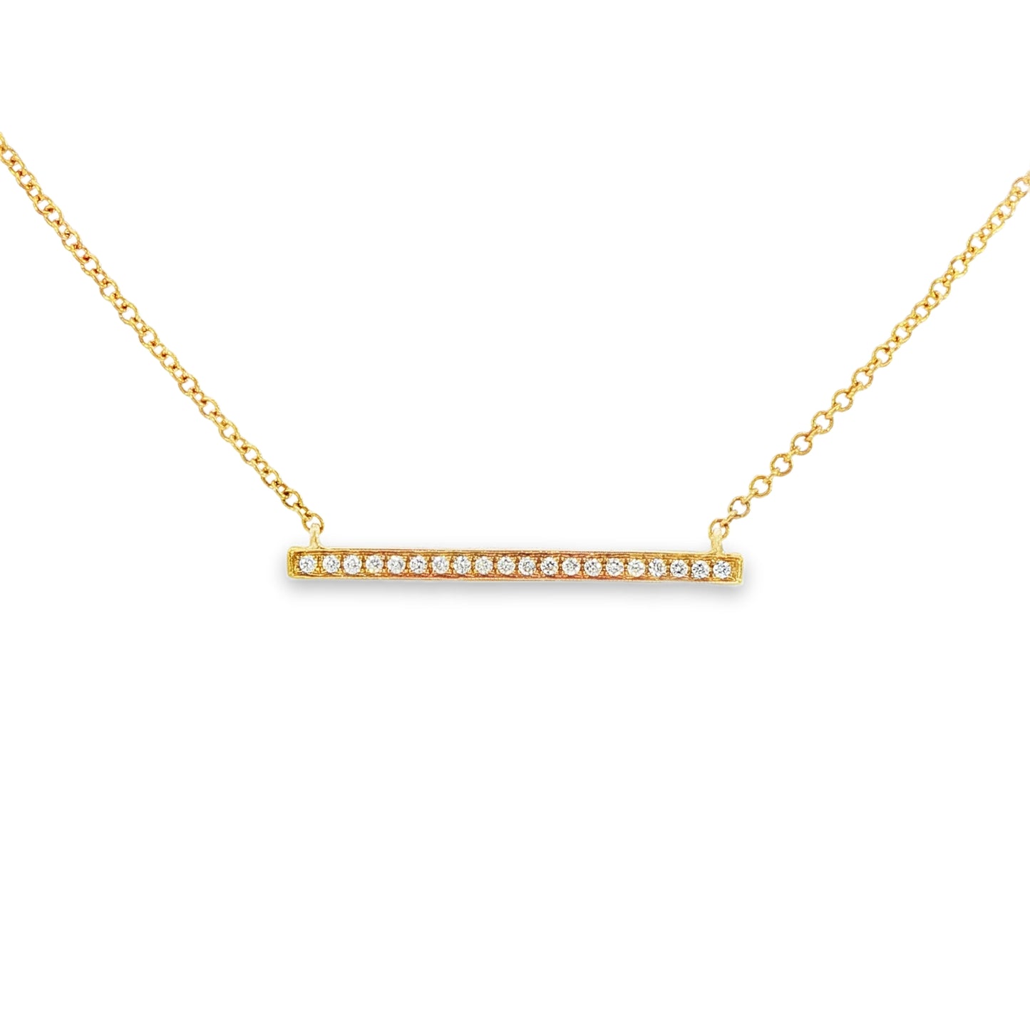 14K Yellow gold necklace with diamond set bar pendant. Item J31812 - ABC Jewelry Co.