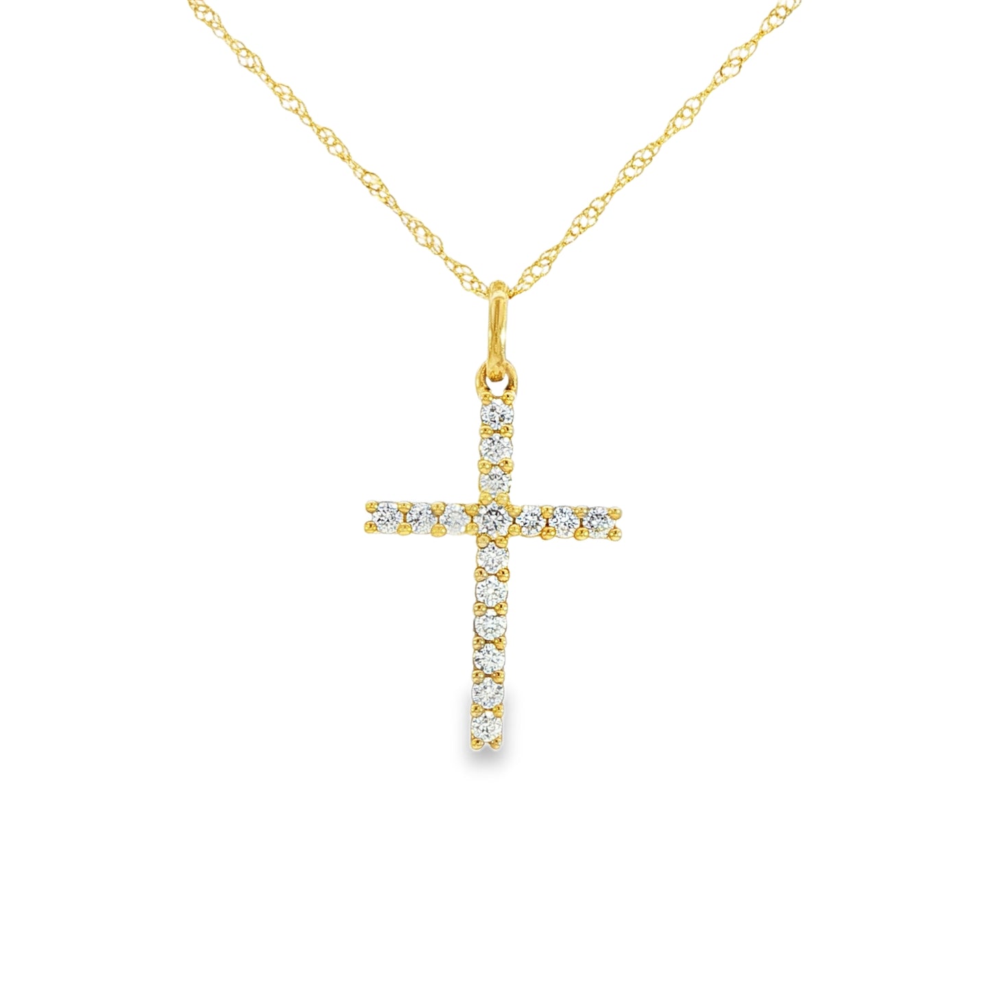 14K Yellow gold necklace with diamond set cross. J31812 - ABC Jewelry Co.
