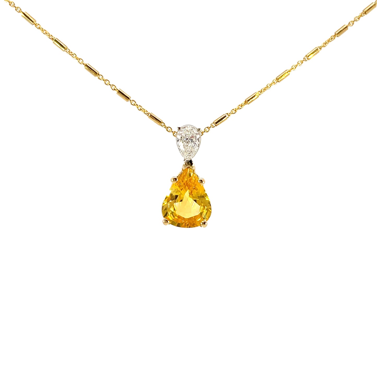 18KY & 14KW Two Tone Yellow Sapphire & Diamond Pendant
