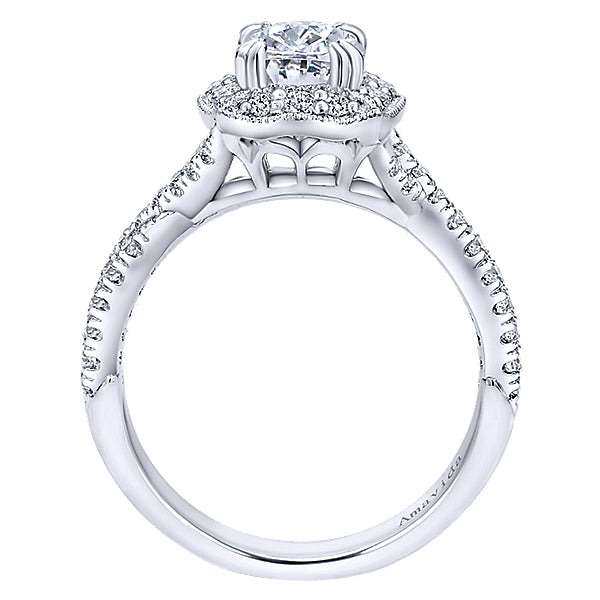 18K White Gold - Woven Diamond Halo Ring - 24321