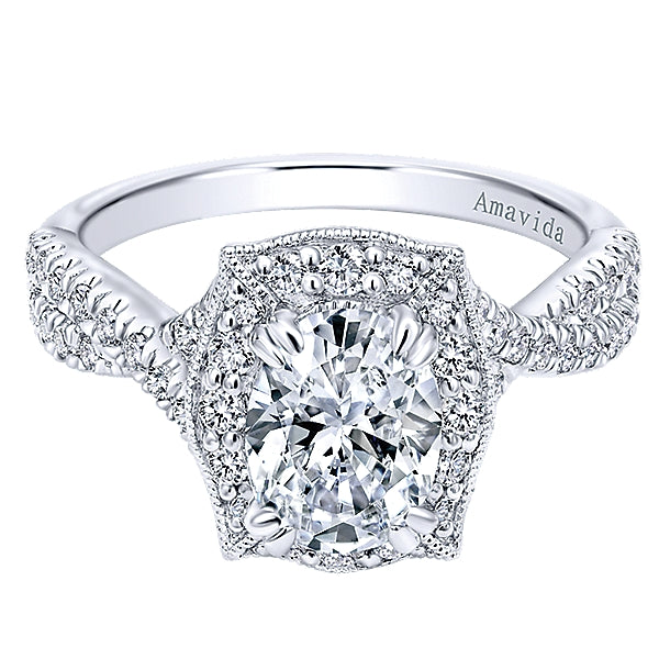 18K White Gold - Woven Diamond Halo Ring - 24321