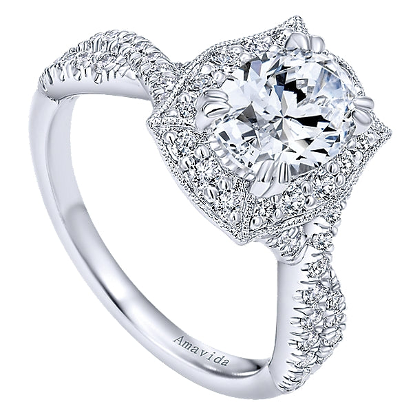 18K White Gold - Woven Diamond Halo Ring - 24321