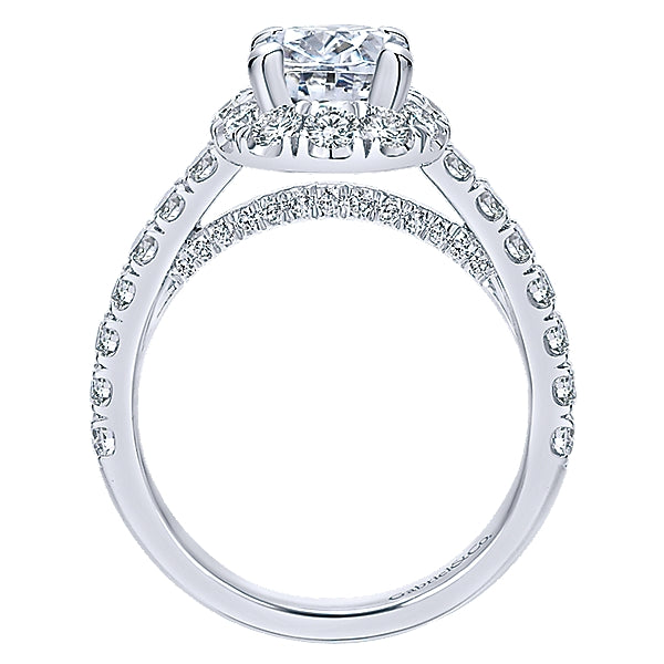 14K White Gold - Contemporary Oval Diamond Halo Ring - 24324