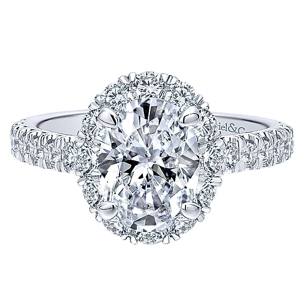 14K White Gold - Contemporary Oval Diamond Halo Ring - 24324