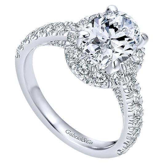 14k White Gold Contemporary Oval Diamond Halo Engagement Ring - ER12647O4W44JJ