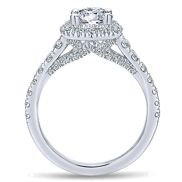 14K White Gold - Entwined Cushion Halo Diamond Ring - 24326