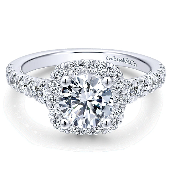 14K White Gold - Entwined Cushion Halo Diamond Ring - 24326