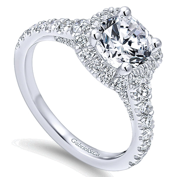 14K White Gold - Entwined Cushion Halo Diamond Ring - 24326