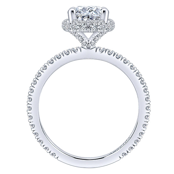 18K White Gold - Oval Diamond Halo Ring - 24329