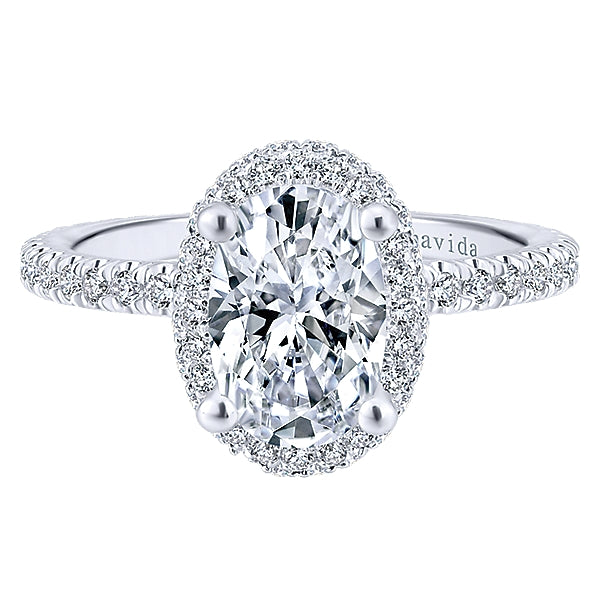 18K White Gold - Oval Diamond Halo Ring - 24329