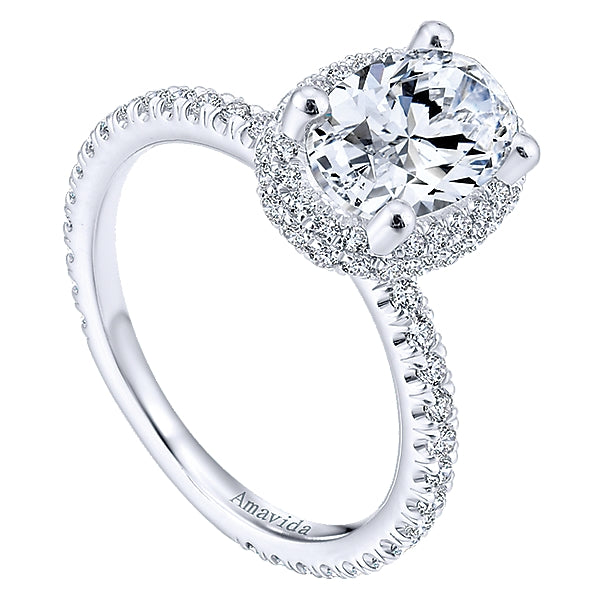18K White Gold - Oval Diamond Halo Ring - 24329