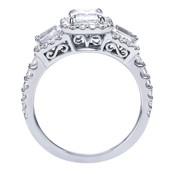 14K White Gold - Emerald Cut Halo Ring - 25144