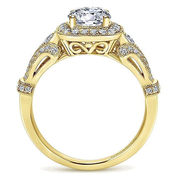 14k Yellow Gold Victorian Diamond Halo Filigree Ring - ER7479Y44JJ