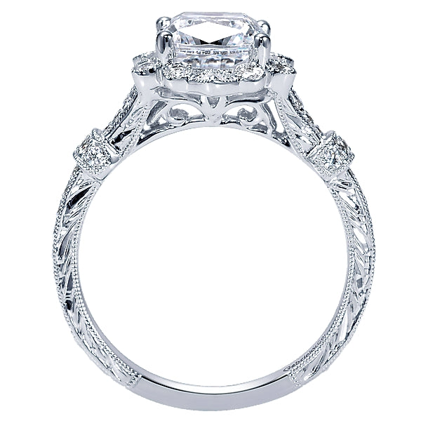 14K White Gold - Victorian Diamond Halo Ring - 19633