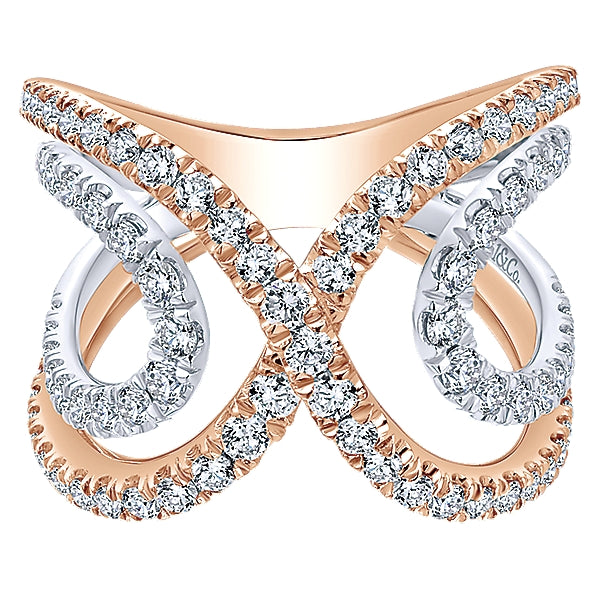14K Rose & White Gold - Wide Woven Diamond Band - 24349