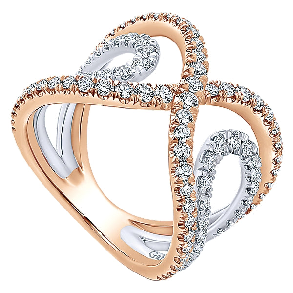 14K Rose & White Gold - Wide Woven Diamond Band - 24349