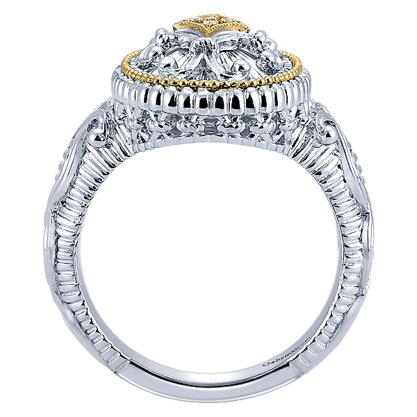 925 Silver & 18K Yellow Gold - Diamond Roman Fashion Ring - 20408