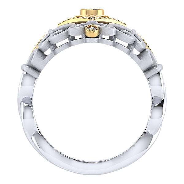 925 Silver & 18K Yellow Gold - Mediterranean Diamond Fashion Ring - 20409