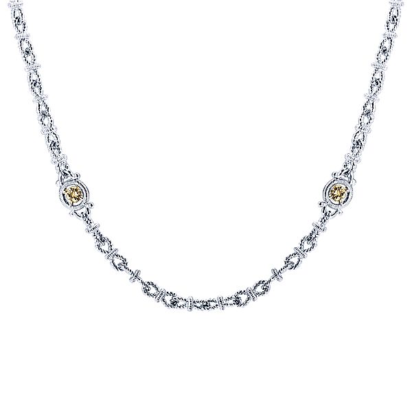 18K Yellow Gold & Sterling Silver Bead Necklace - 20412