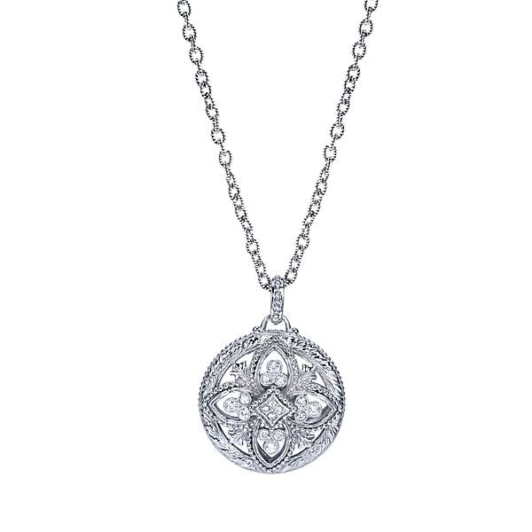 Sterling Silver - Diamond Medallion Necklace - J30876