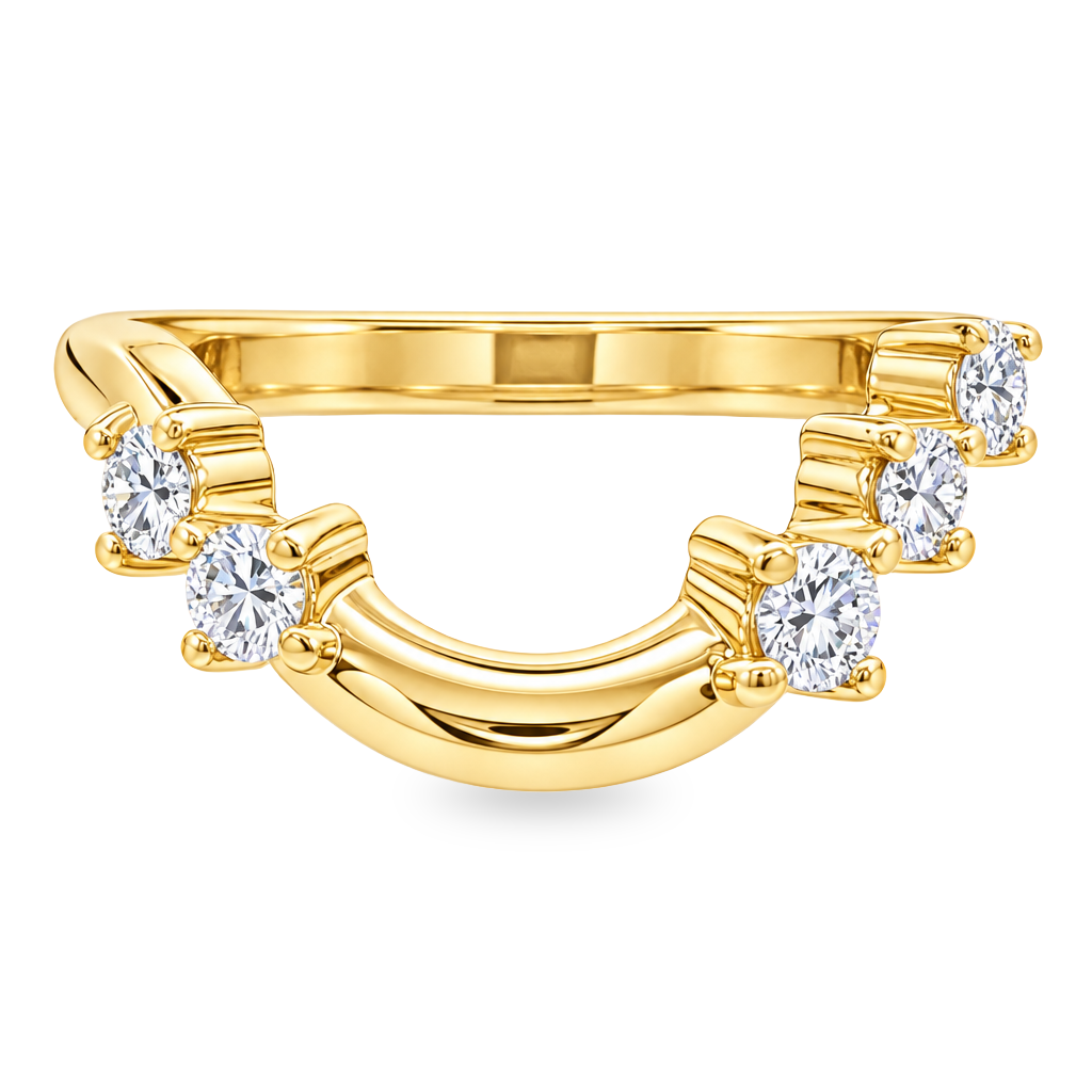 14K Yellow Gold - Curved Band with Asymmetrical Diamonds